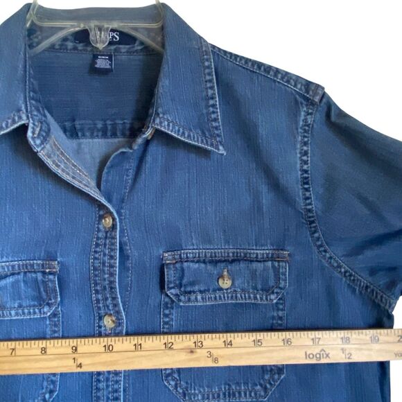 Vintage Denim Shirt Women M Blue Button Up Long Sleeve Grunge Cottage Western - Picture 3 of 9